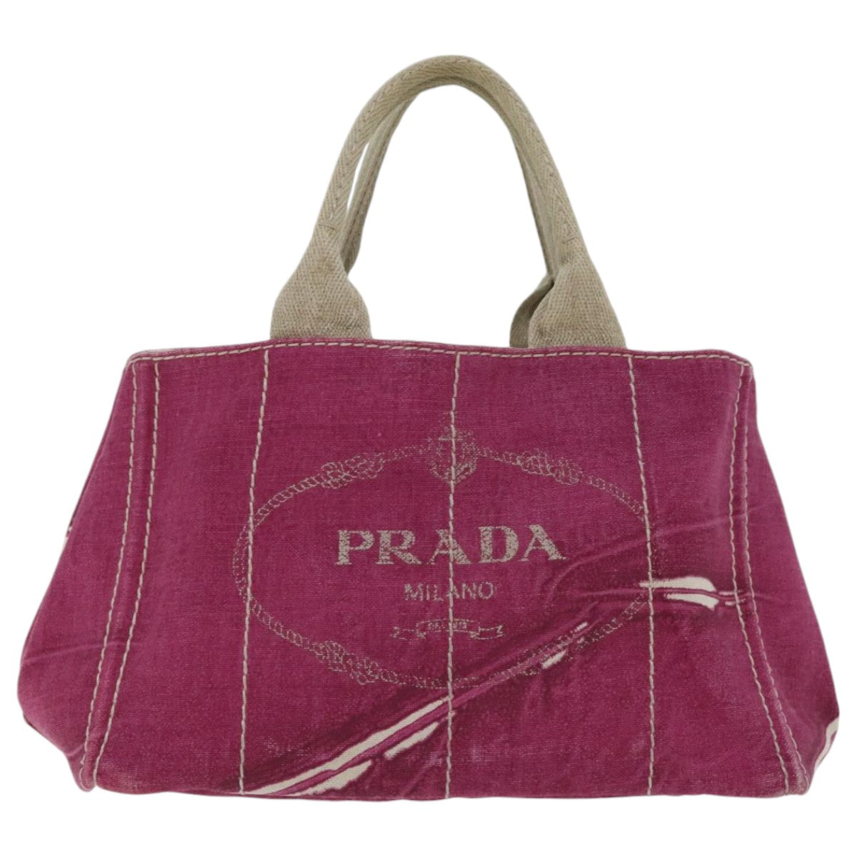 PRADA Canapa MM Hand Bag Canvas Pink Gold Auth ep6020