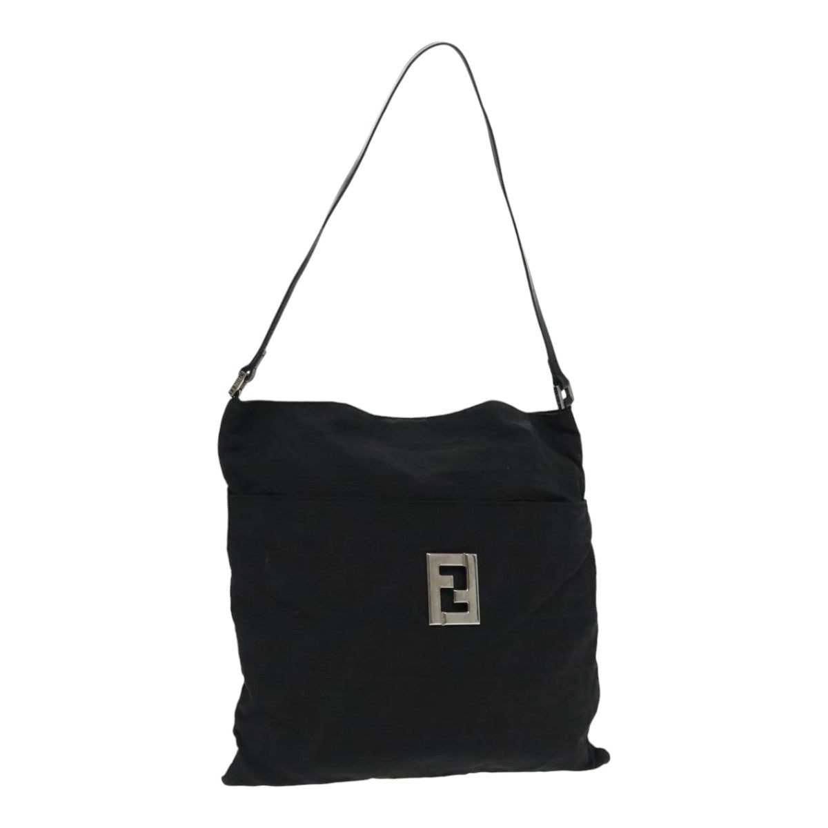 FENDI Zucca Canvas Shoulder Bag Nylon Black Silver Auth ep6025