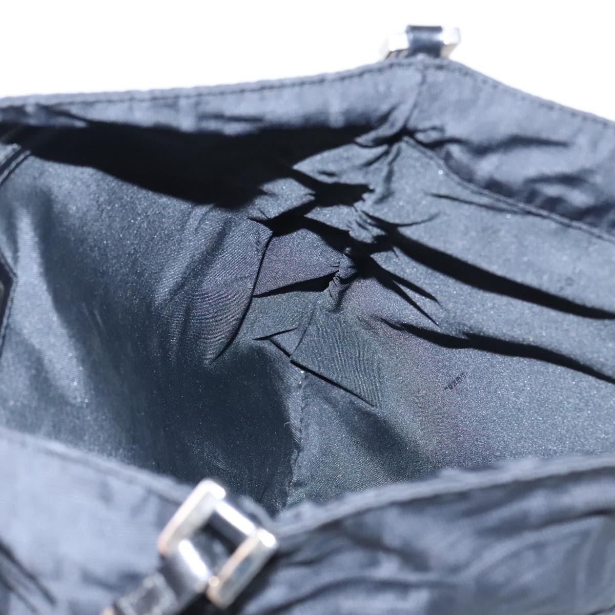 FENDI Zucca Canvas Shoulder Bag Nylon Black Silver Auth ep6025