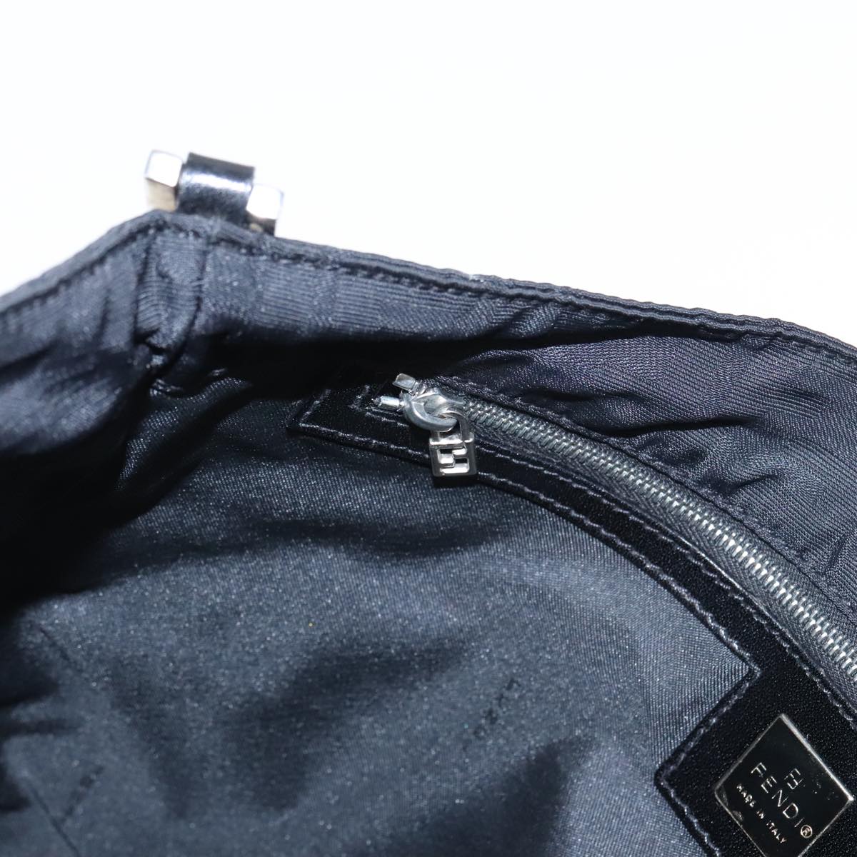 FENDI Zucca Canvas Shoulder Bag Nylon Black Silver Auth ep6025