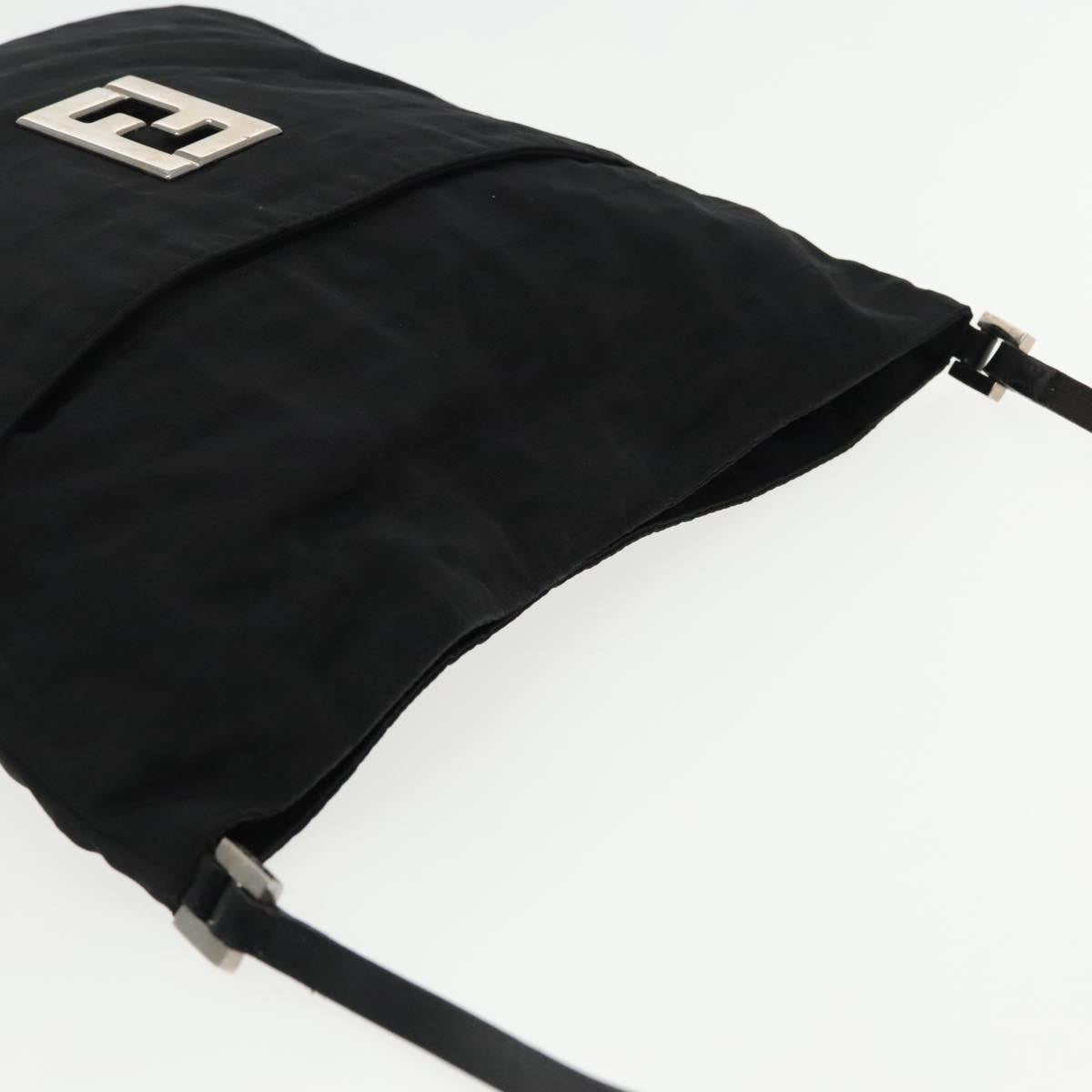 FENDI Zucca Canvas Shoulder Bag Nylon Black Silver Auth ep6025