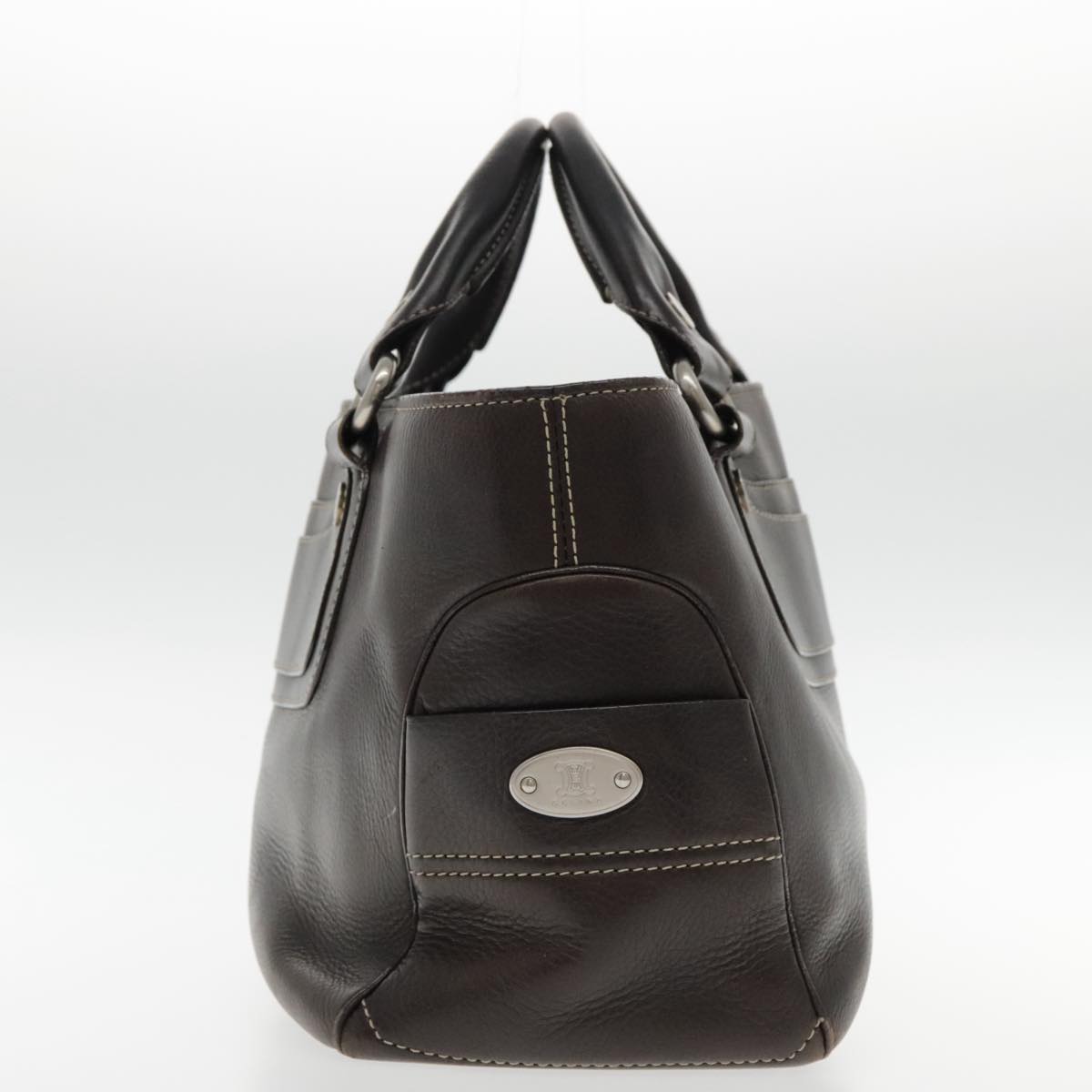 CELINE Hand Bag Leather Brown Silver Auth ep6029