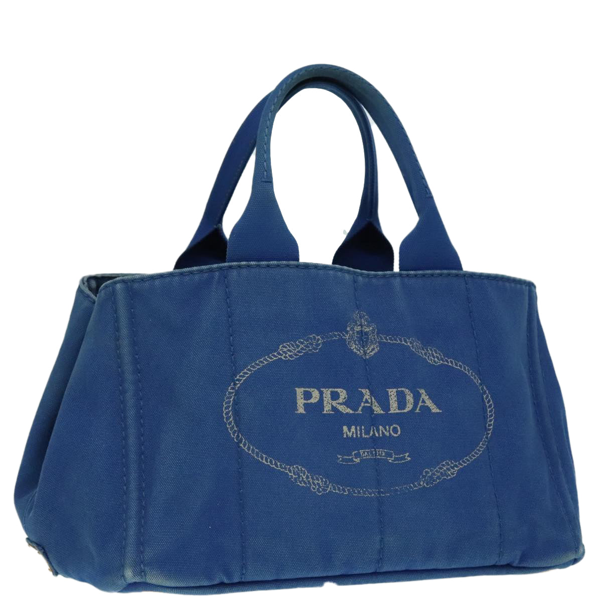 PRADA Canapa MM Hand Bag Canvas Blue Auth ep6033