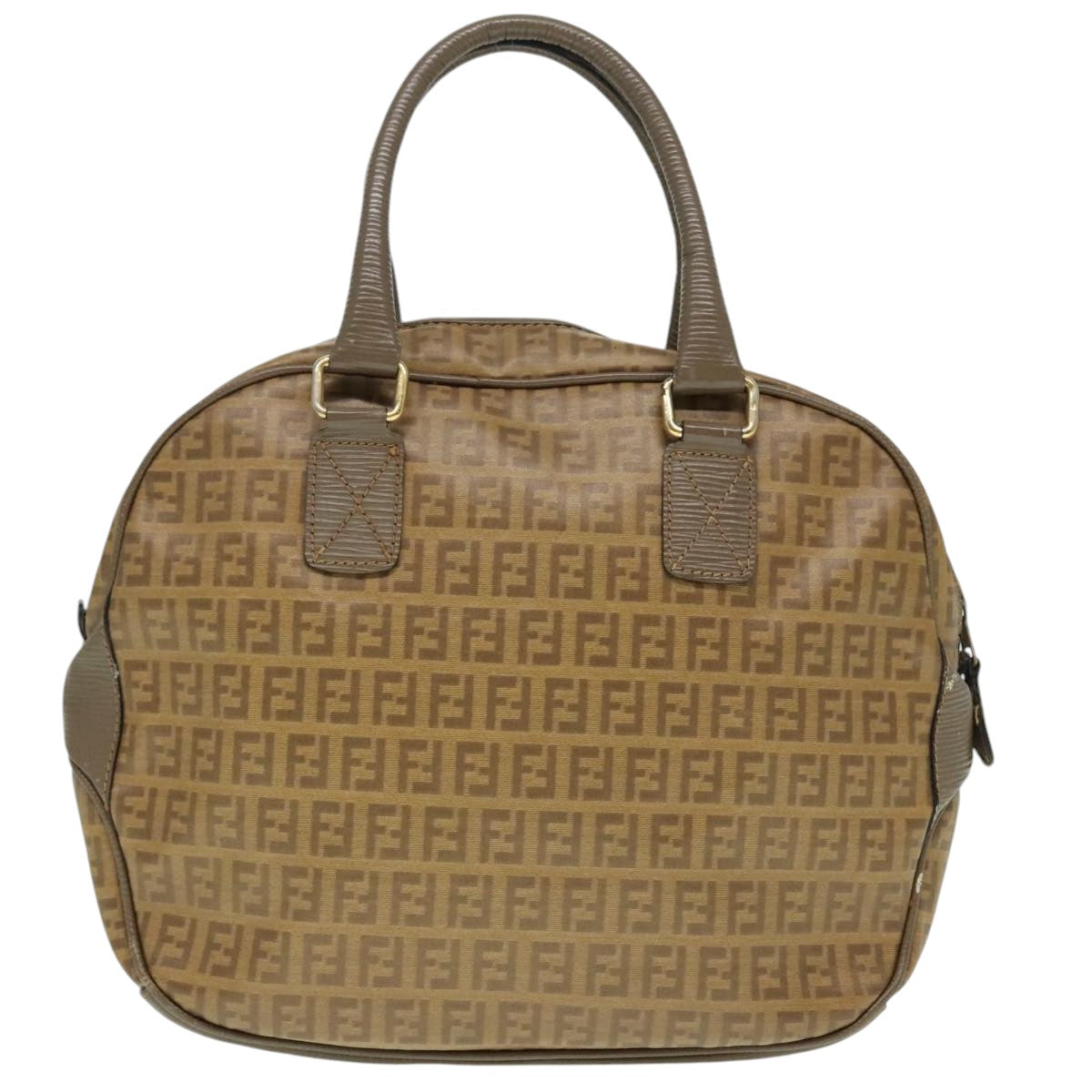 FENDI Zucchino Canvas Hand Bag Brown Gold Auth ep6039