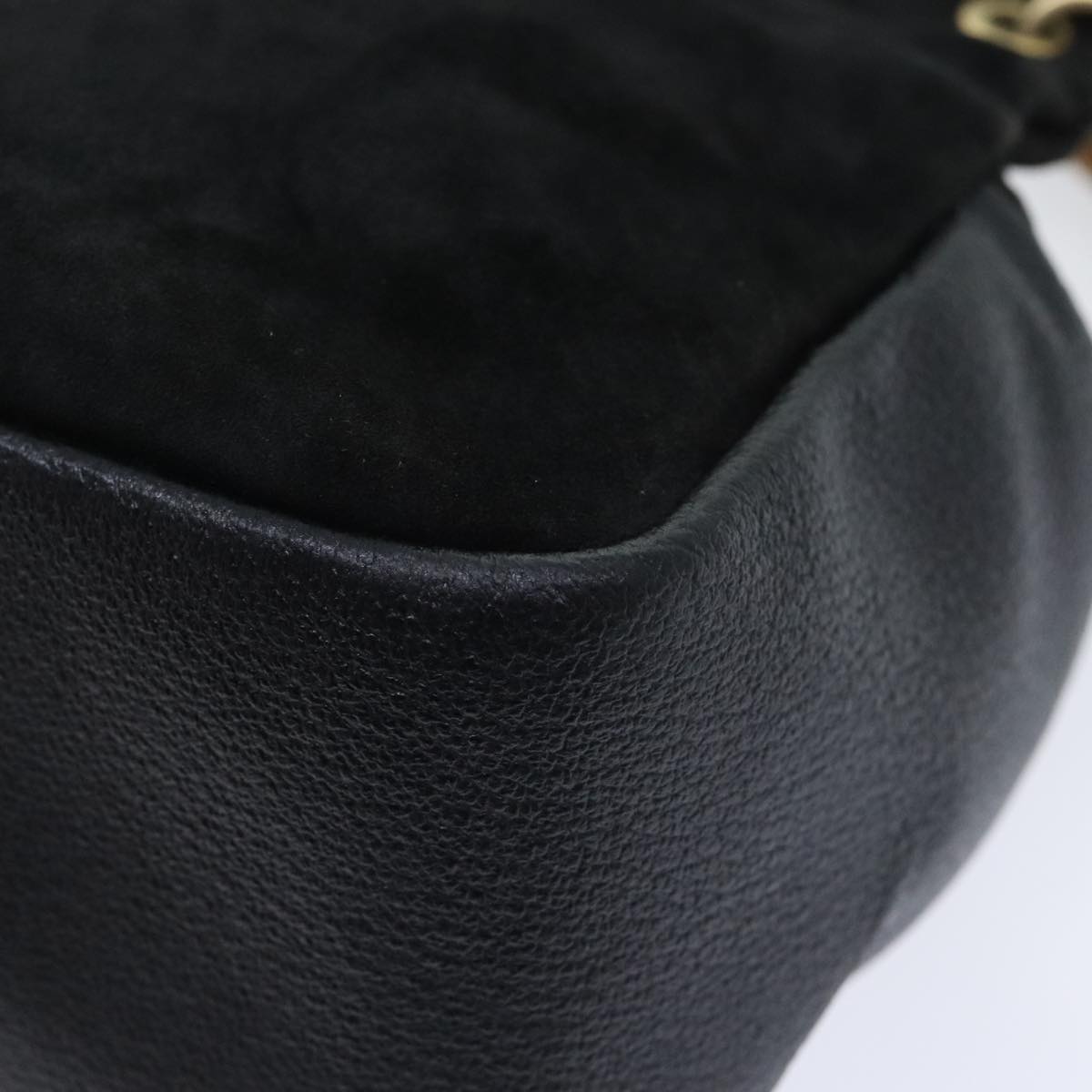 GUCCI Bamboo Hand Bag Suede Black Gold 000 3444 0575 Auth ep6044