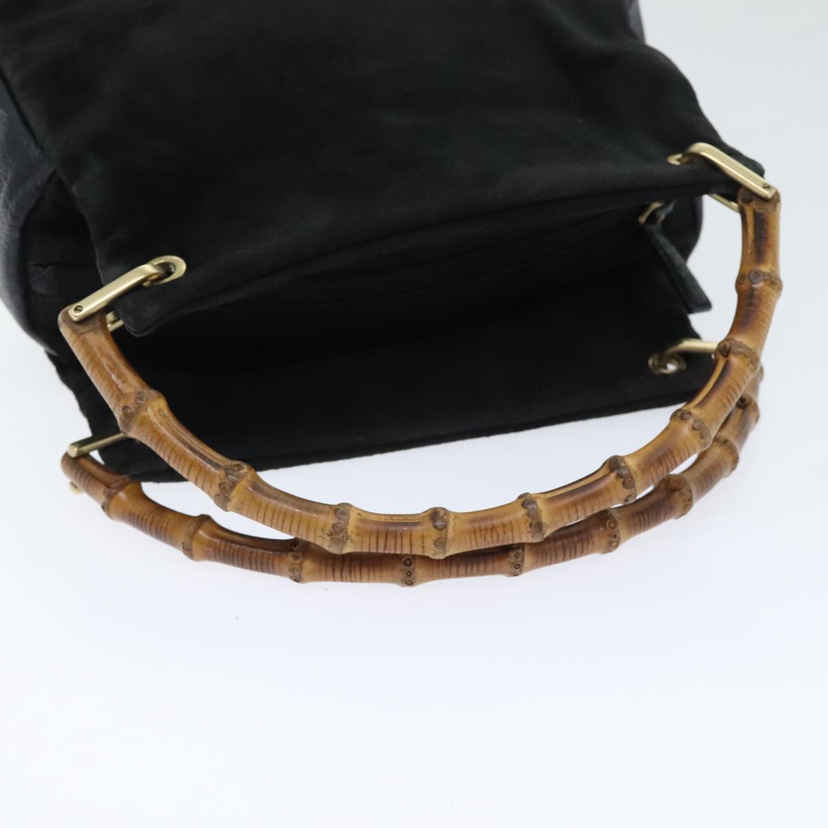 GUCCI Bamboo Hand Bag Suede Black Gold 000 3444 0575 Auth ep6044