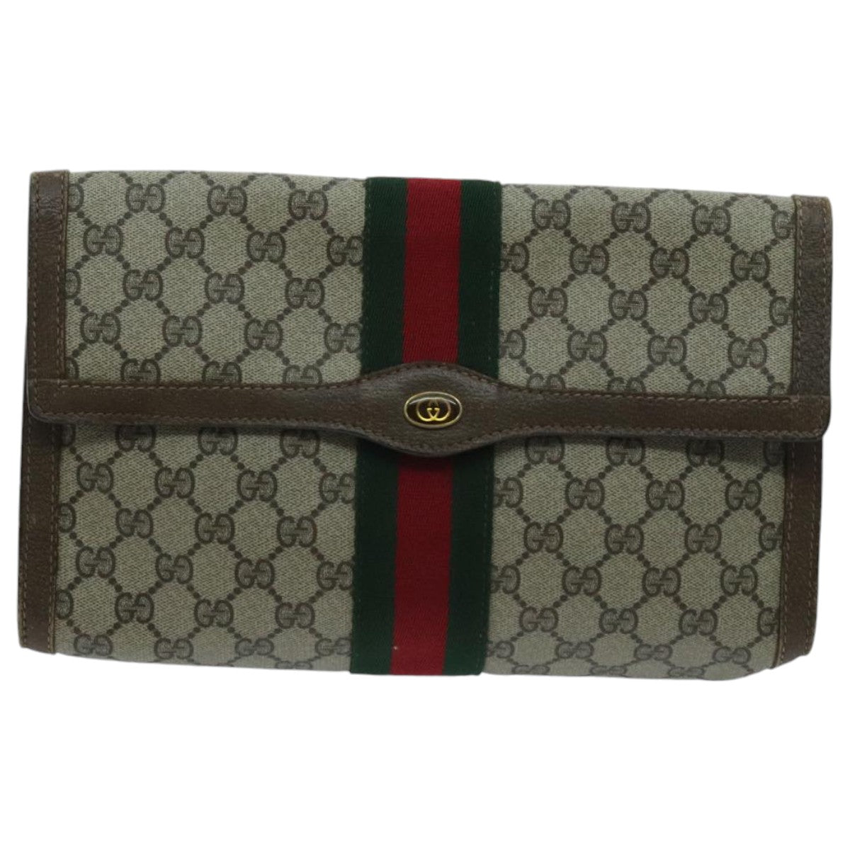 GUCCI GG Supreme Web Sherry Line Clutch Bag PVC Beige 41 014 3087 30 Auth ep6067