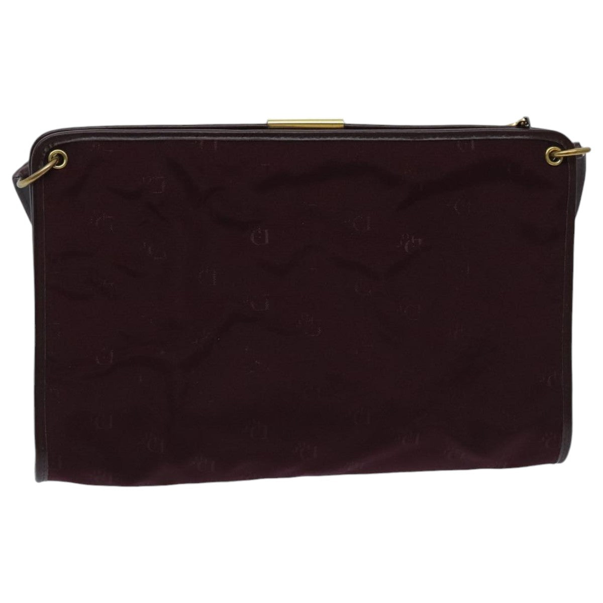 Christian Dior Shoulder Bag Nylon Leather Wine Red Gold Auth ep6143