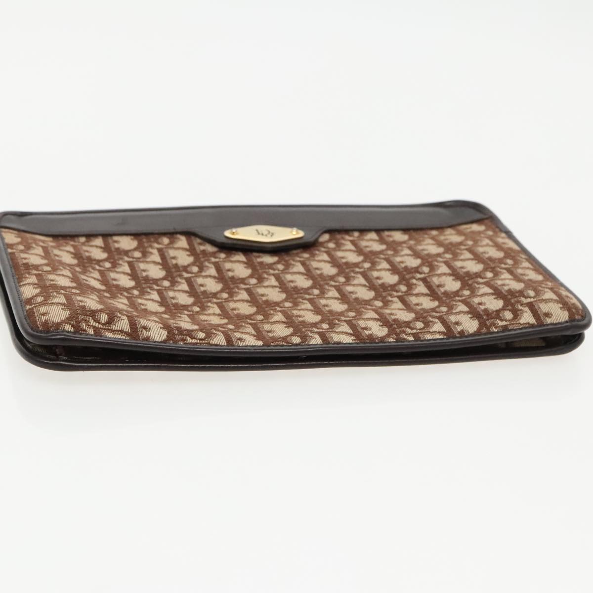 Christian Dior Trotter Canvas Clutch Bag Brown Gold Auth ep6145