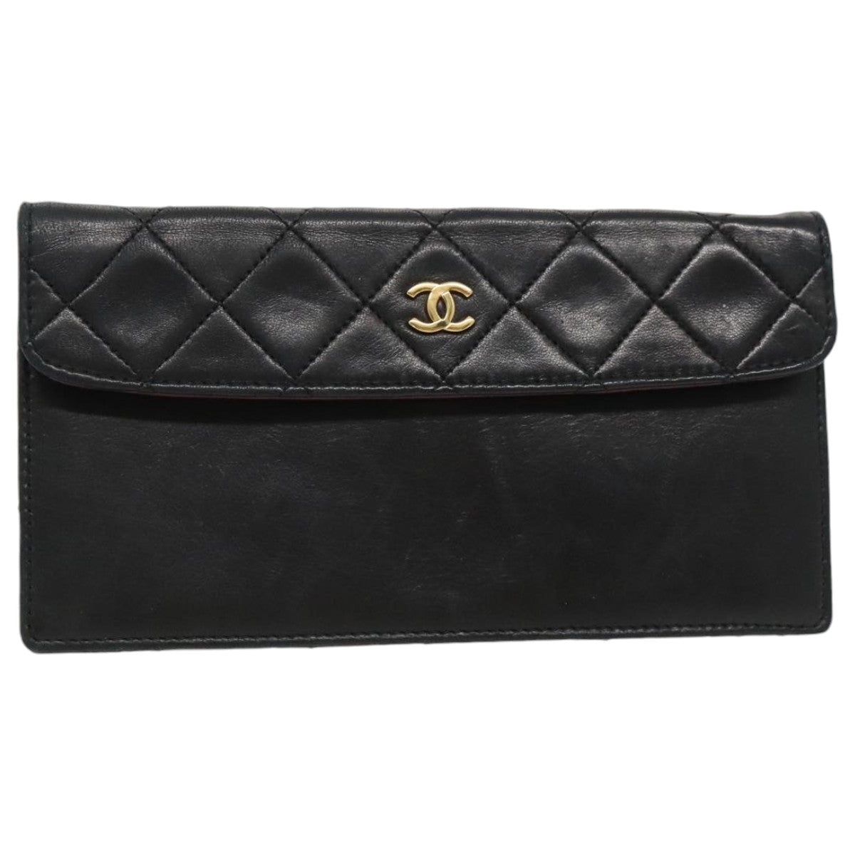 CHANEL Matelasse Pouch Leather Black Gold CC Auth ep6148