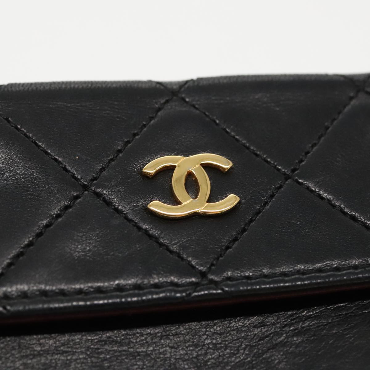 CHANEL Matelasse Pouch Leather Black Gold CC Auth ep6148