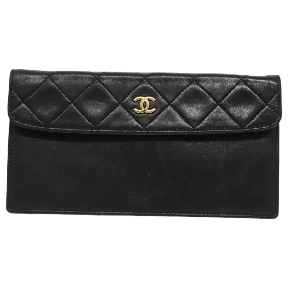 CHANEL Matelasse Pouch Leather Black Gold CC Auth ep6148