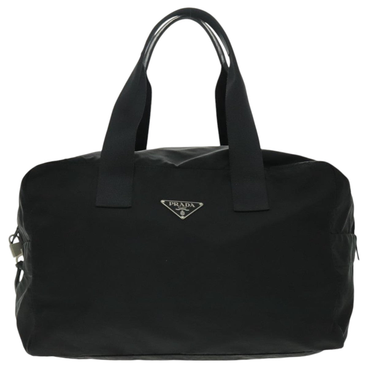 PRADA Boston Bag Nylon Black Silver Auth ep6164