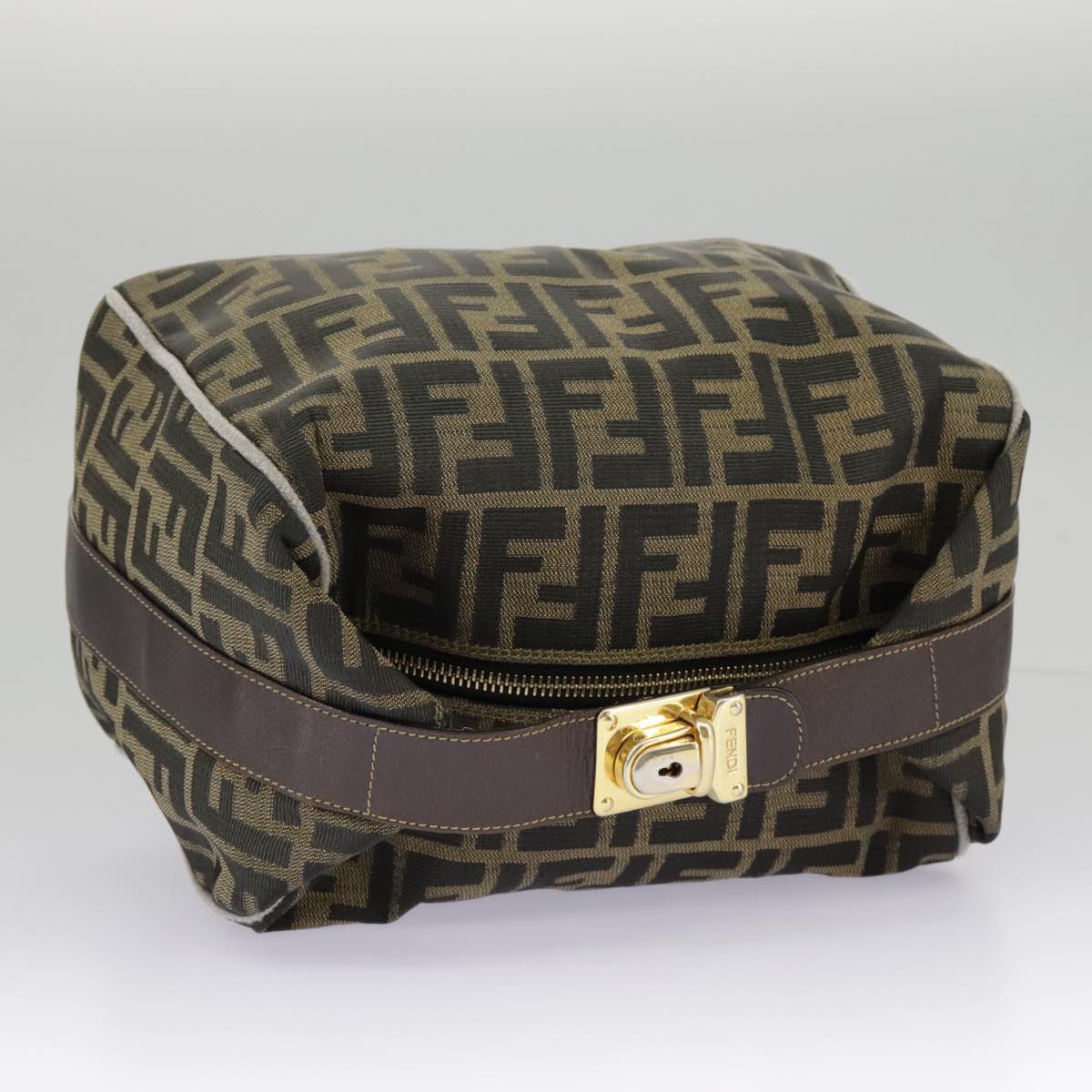 FENDI Zucca Canvas Hand Bag Black Brown Gold Auth ep6166