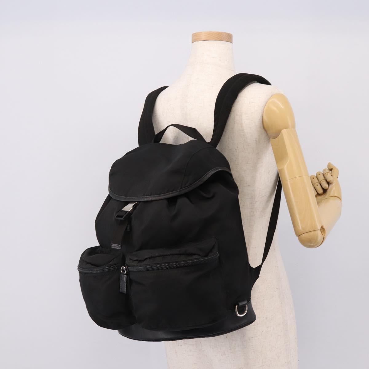 PRADA Backpack Nylon Black Silver Auth ep6168
