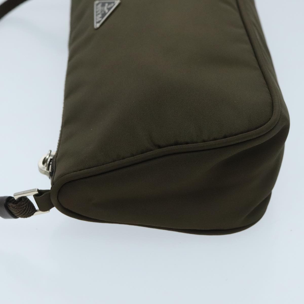 PRADA Accessory Pouch Nylon Khaki Silver Auth ep6170