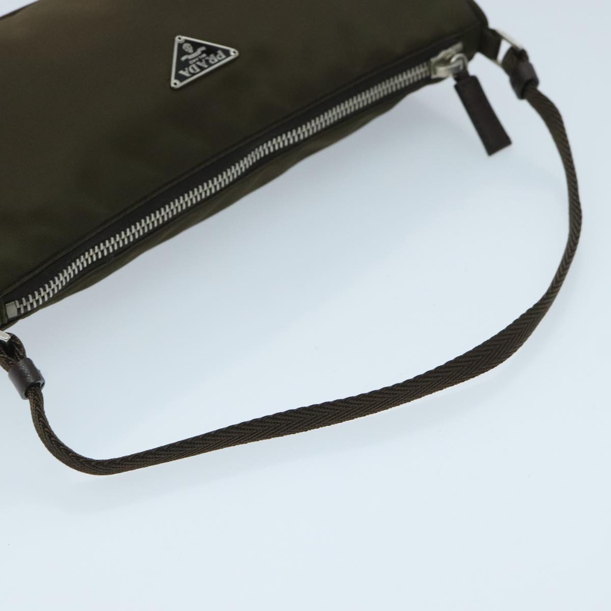 PRADA Accessory Pouch Nylon Khaki Silver Auth ep6170