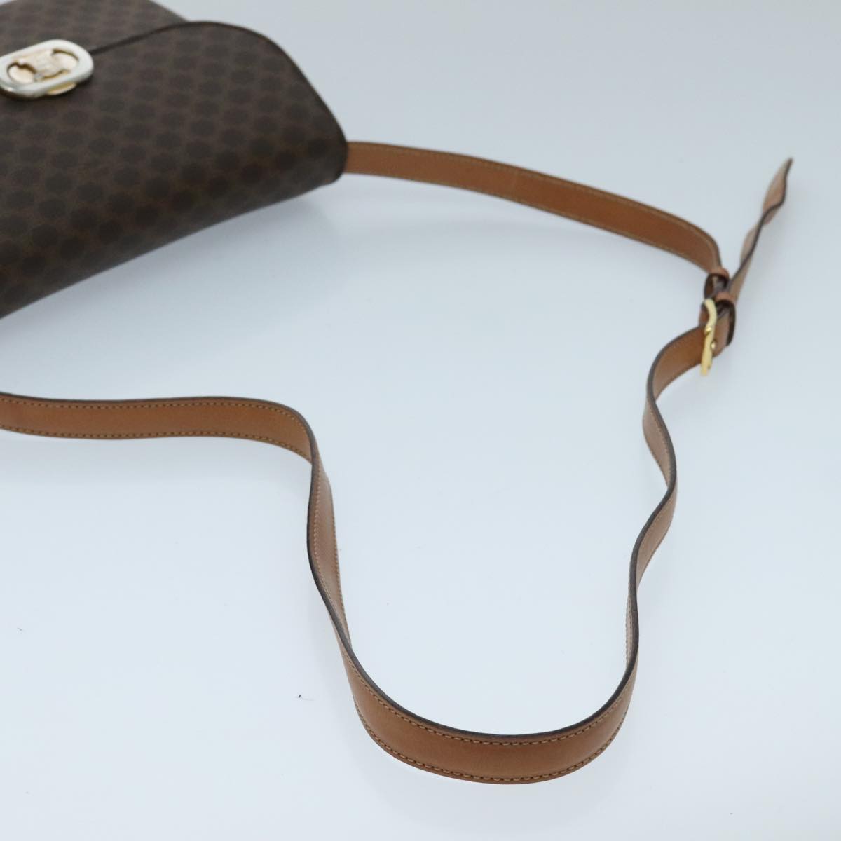 CELINE PVC Leather Shoulder Bag PVC Leather Brown Gold Auth ep6184