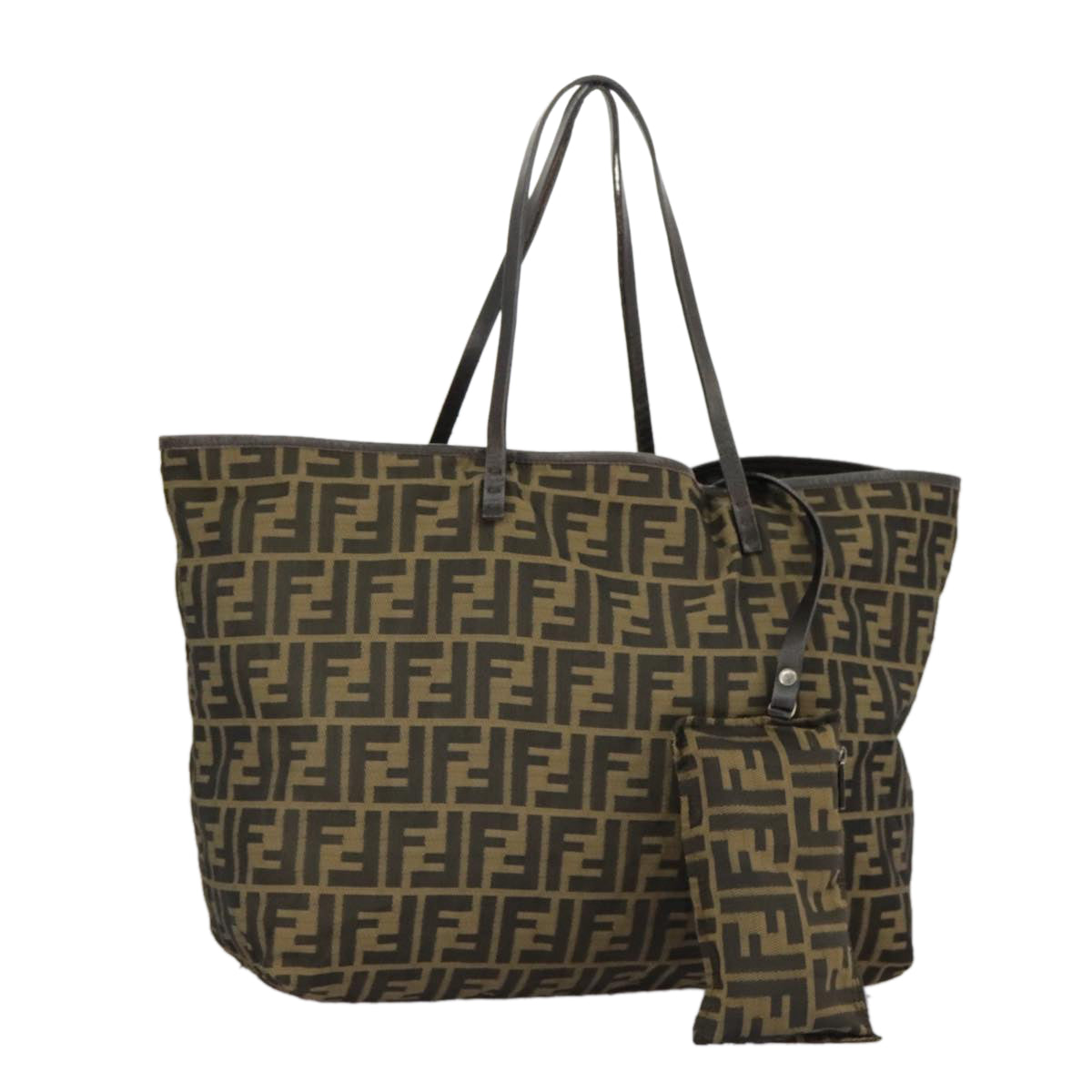 FENDI Zucca Canvas Tote Bag Brown Black Auth ep6212