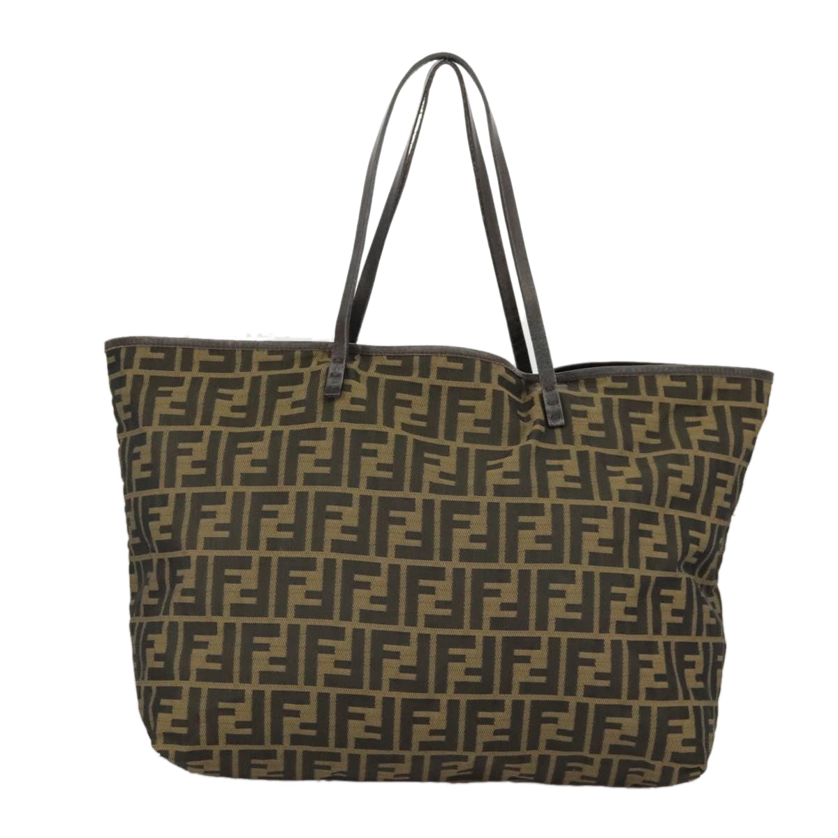 FENDI Zucca Canvas Tote Bag Brown Black Auth ep6212