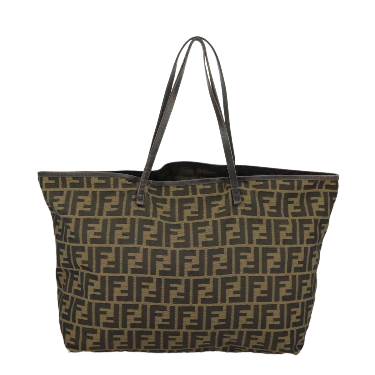 FENDI Zucca Canvas Tote Bag Brown Black Auth ep6212