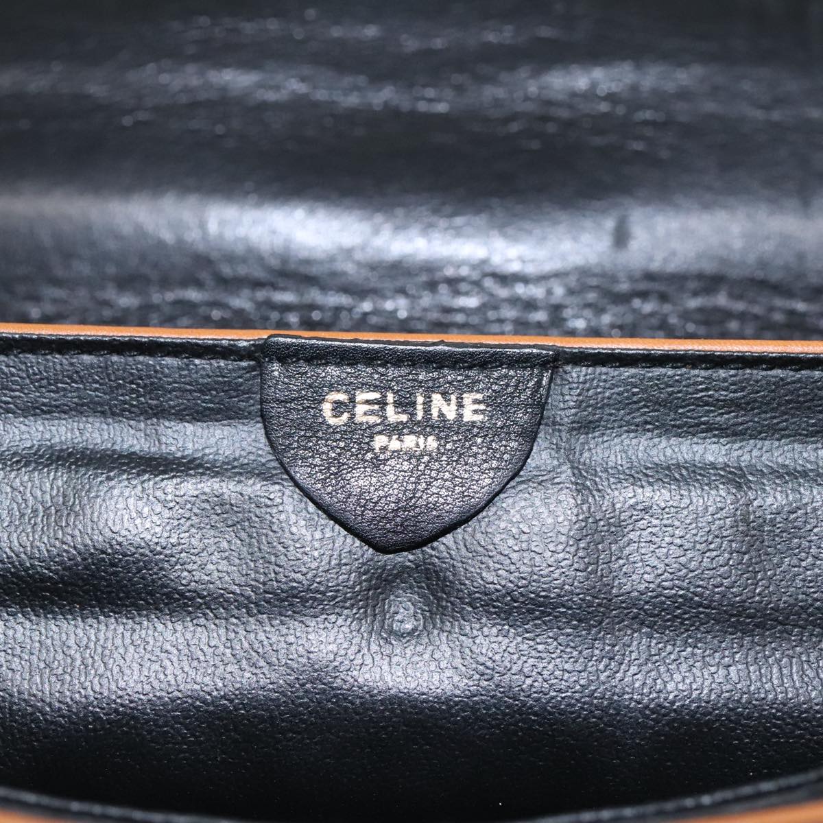 CELINE Horse Carriage Clutch Bag Leather Black Gold Auth ep6260