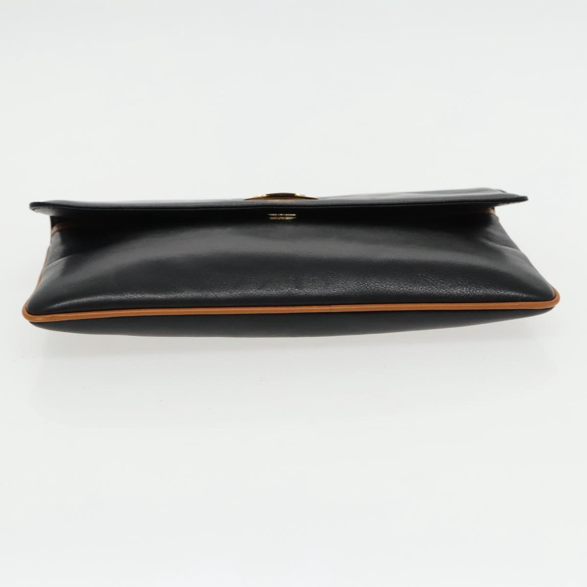 CELINE Horse Carriage Clutch Bag Leather Black Gold Auth ep6260