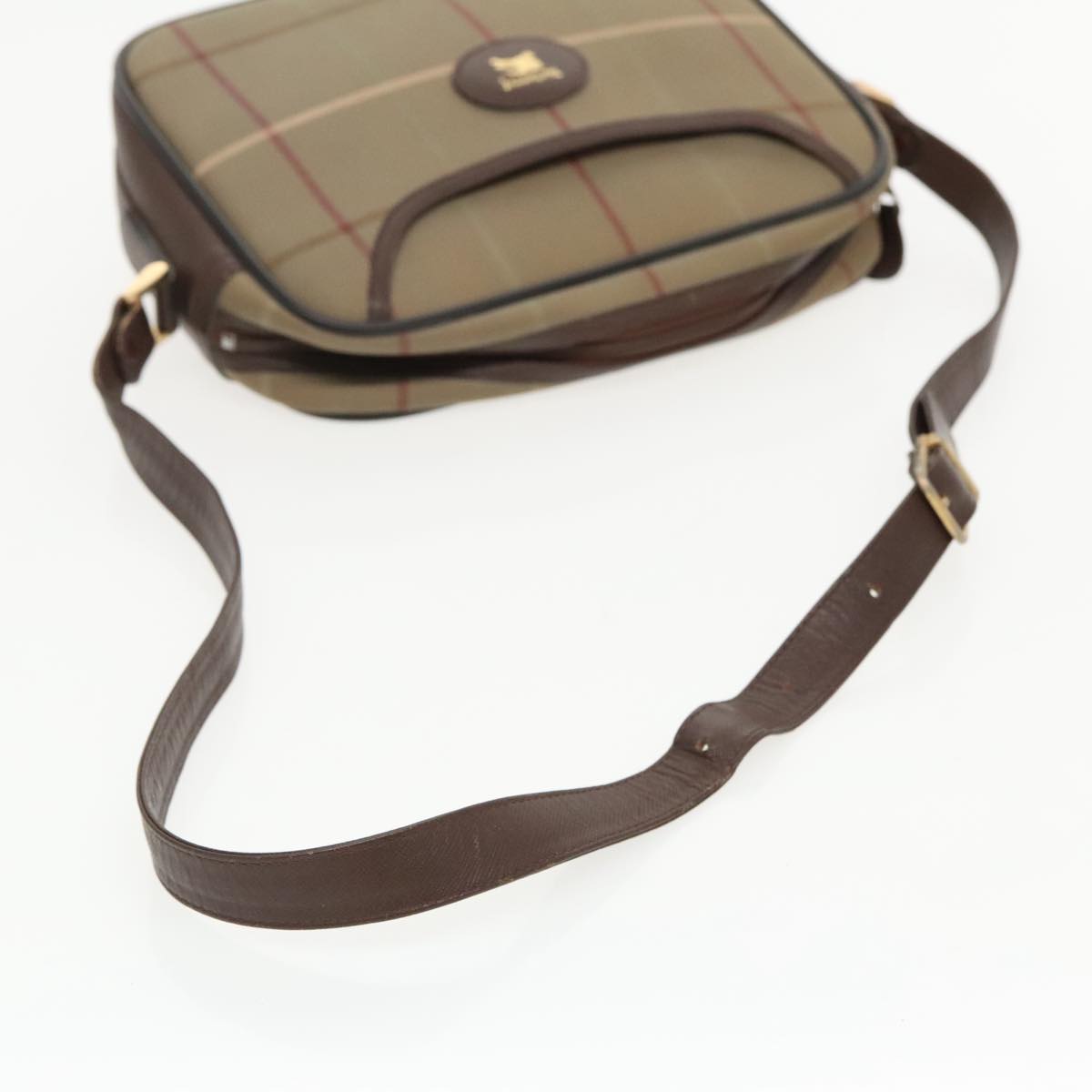 Burberrys Nova Check Shoulder Bag Canvas Gold Brown Auth ep6301