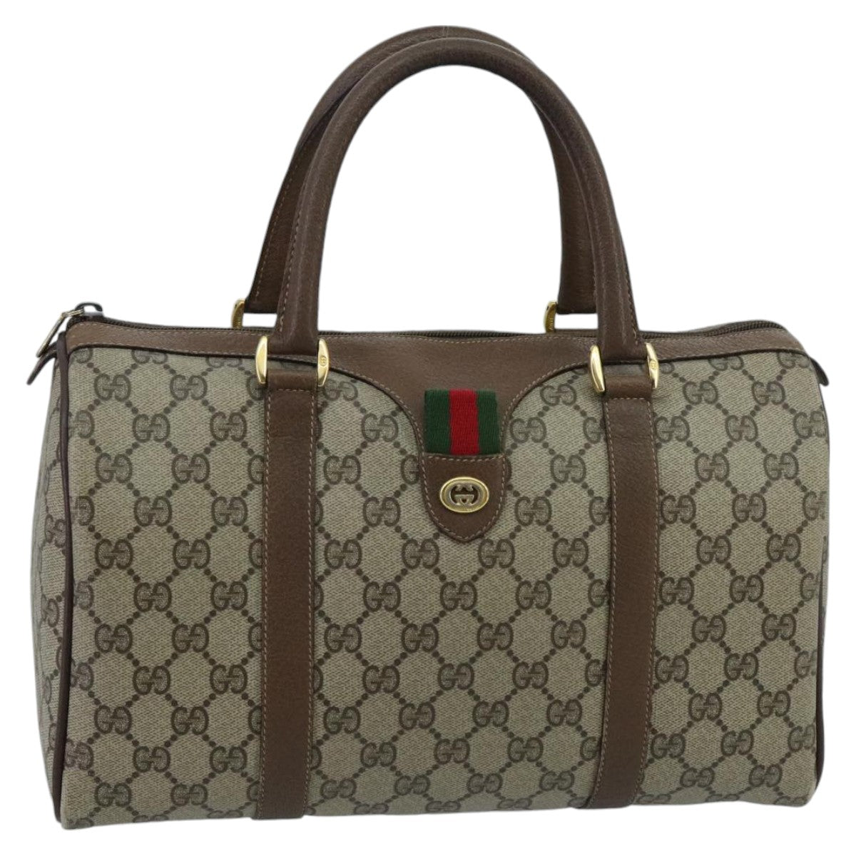 GUCCI GG Supreme Web Sherry Line Boston Bag PVC Beige Red 40 02 007 Auth ep6359