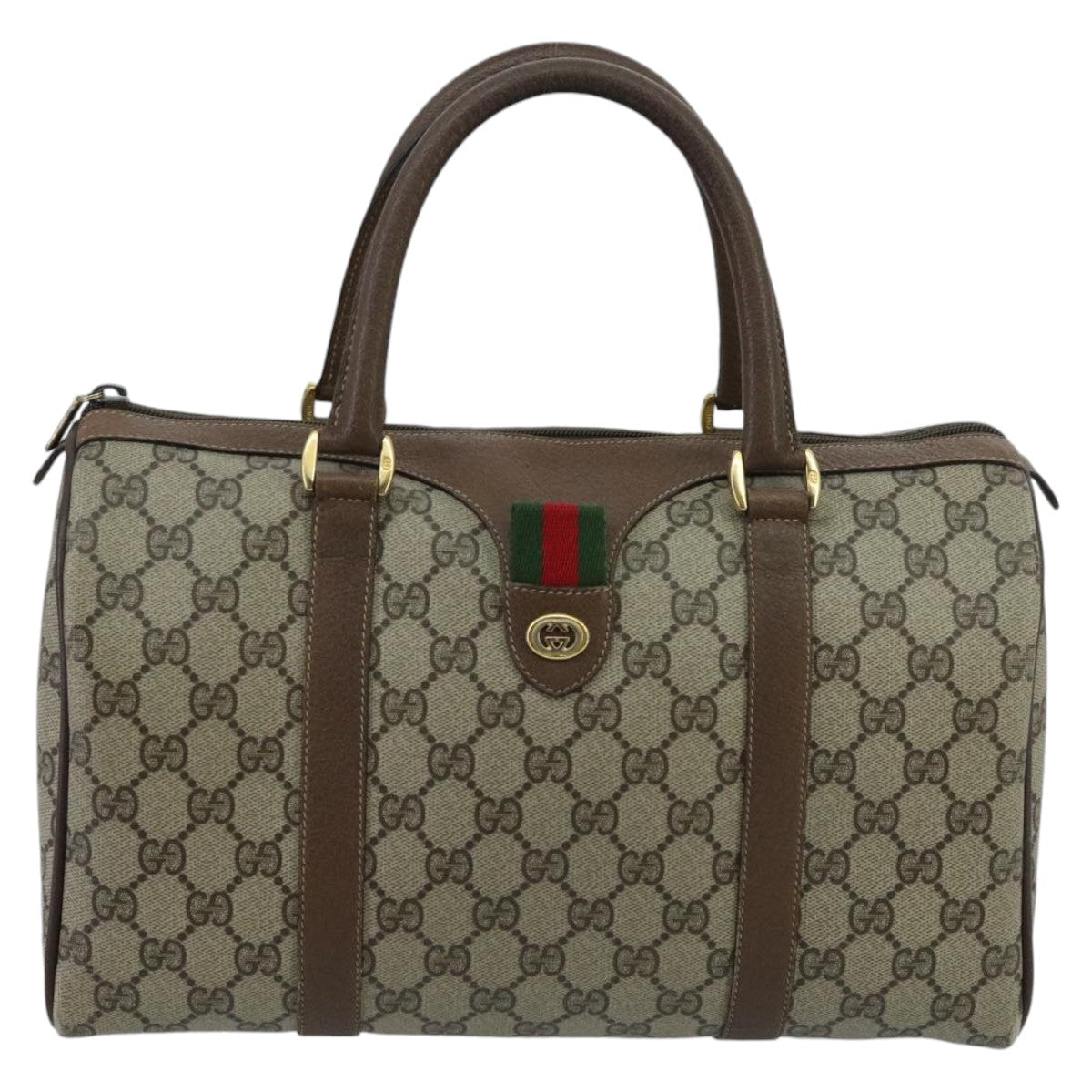 GUCCI GG Supreme Web Sherry Line Boston Bag PVC Beige Red 40 02 007 Auth ep6359