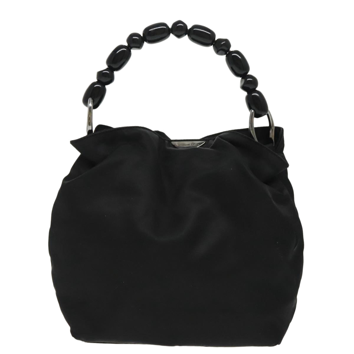 Christian Dior Maris Pearl Hand Bag Nylon Black Silver Auth ep6405