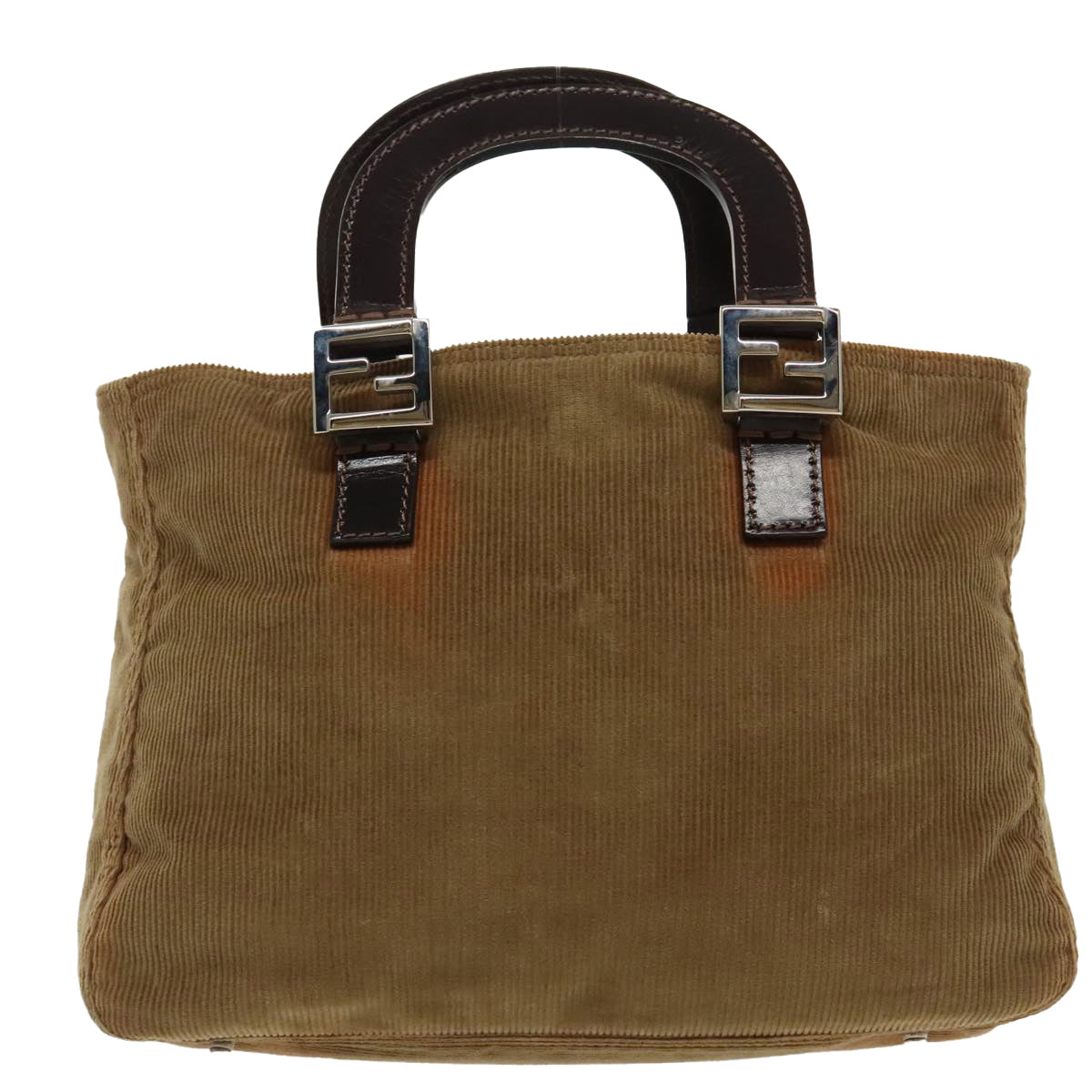 FENDI Hand Bag Corduroy Brown Silver Auth ep6446