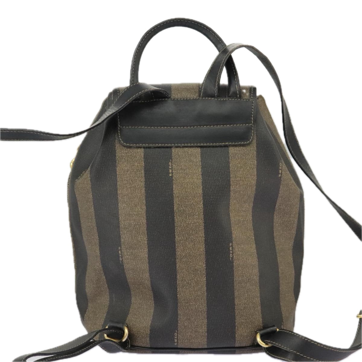 FENDI Pecan Canvas Backpack Brown Black gold Auth ep6451