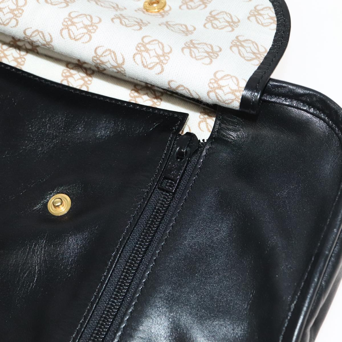 LOEWE Anagram Garment Cover Leather Black Gold Auth ep6458