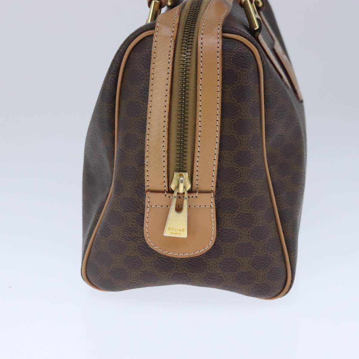 CELINE Macadam Canvas Mini Boston Bag PVC Leather Brown Auth ep6476