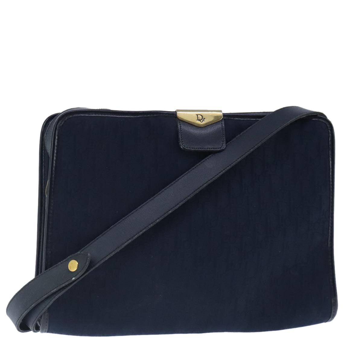 Christian Dior Trotter Canvas Shoulder Bag Navy Gold Auth ep6477