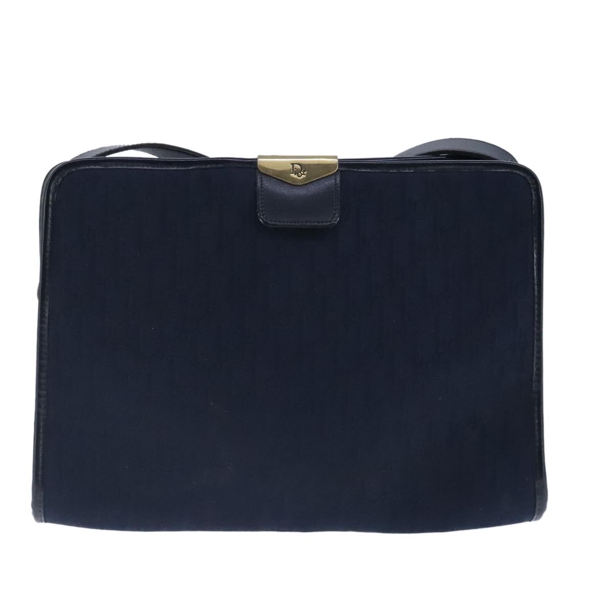 Christian Dior Trotter Canvas Shoulder Bag Navy Gold Auth ep6477