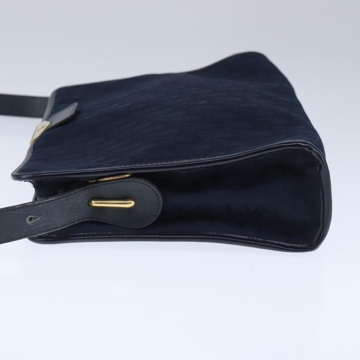 Christian Dior Trotter Canvas Shoulder Bag Navy Gold Auth ep6477