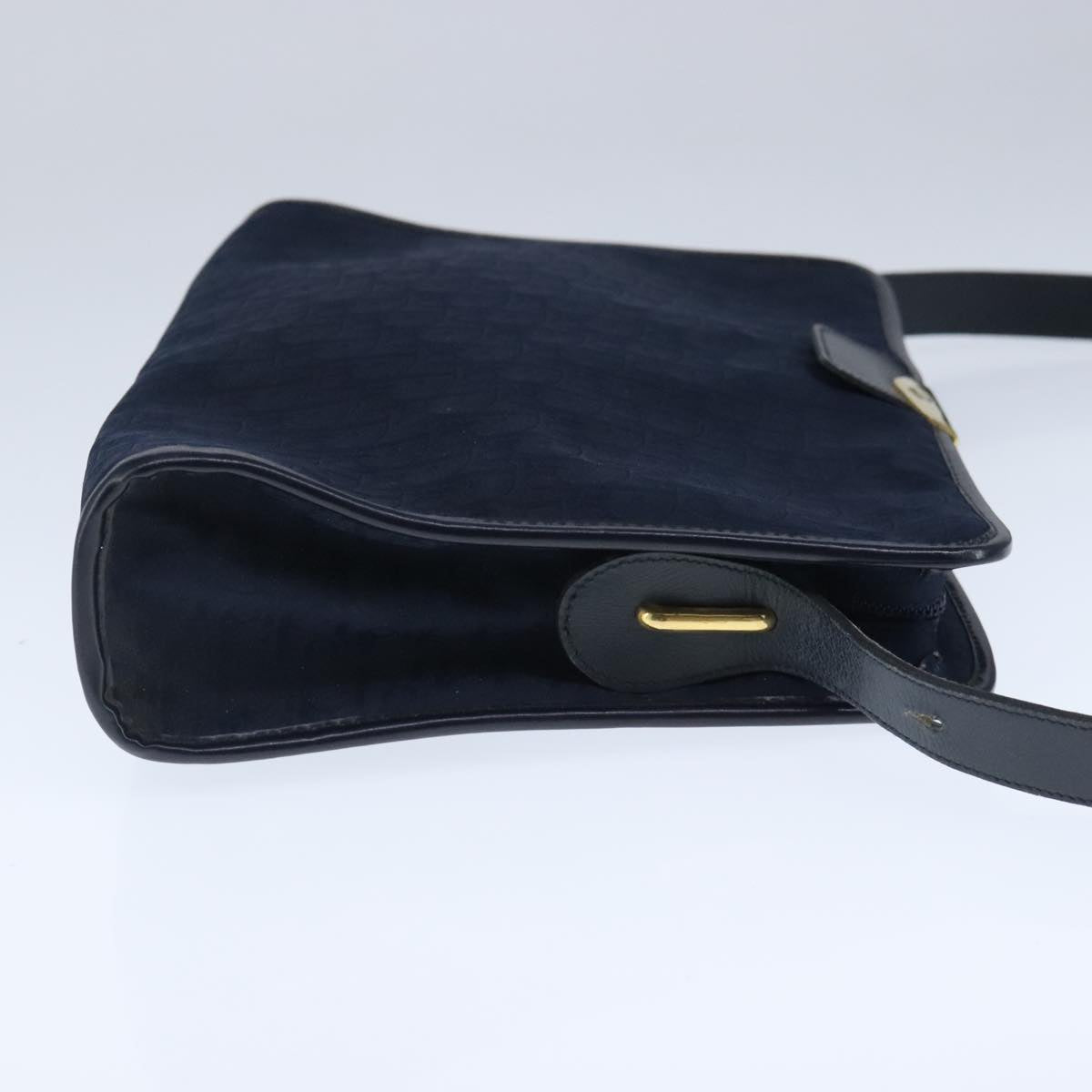 Christian Dior Trotter Canvas Shoulder Bag Navy Gold Auth ep6477