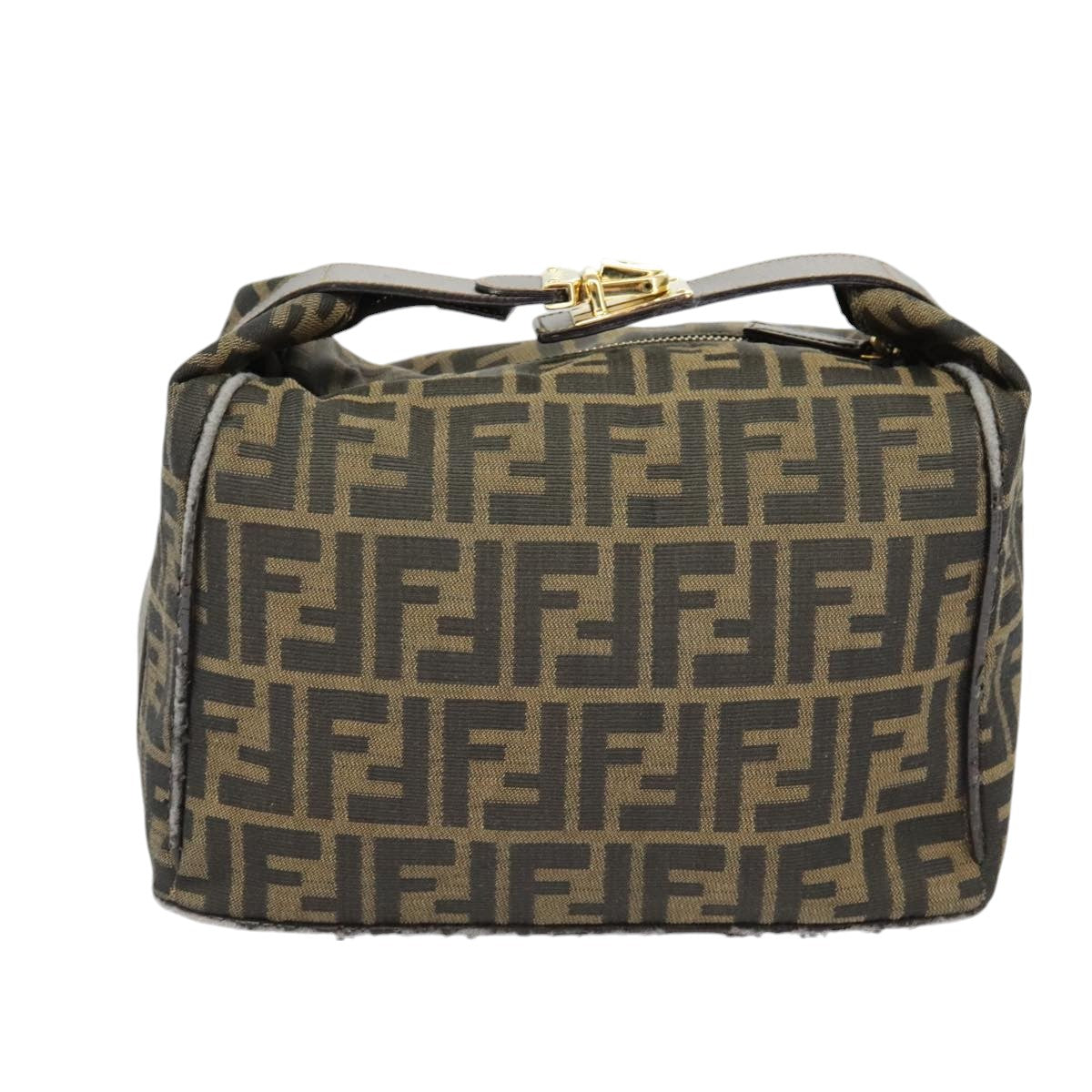 FENDI Zucca Canvas Hand Bag Brown Black gold Auth ep6483