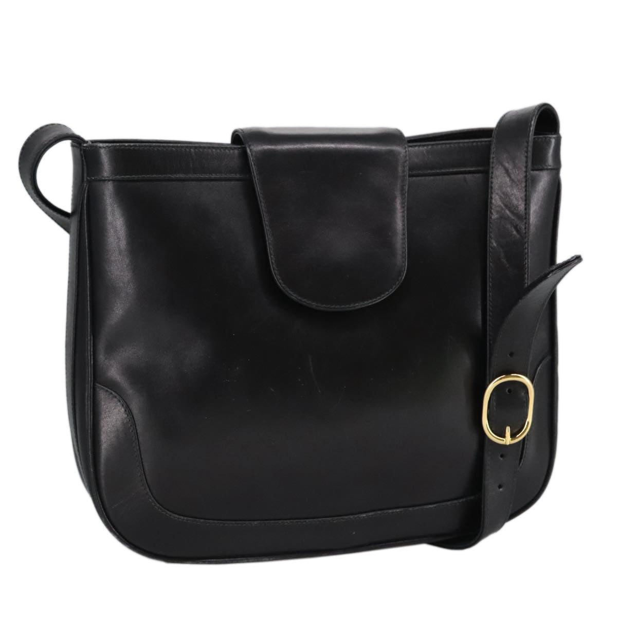 GUCCI Shoulder Bag Leather Black Gold Auth ep6517