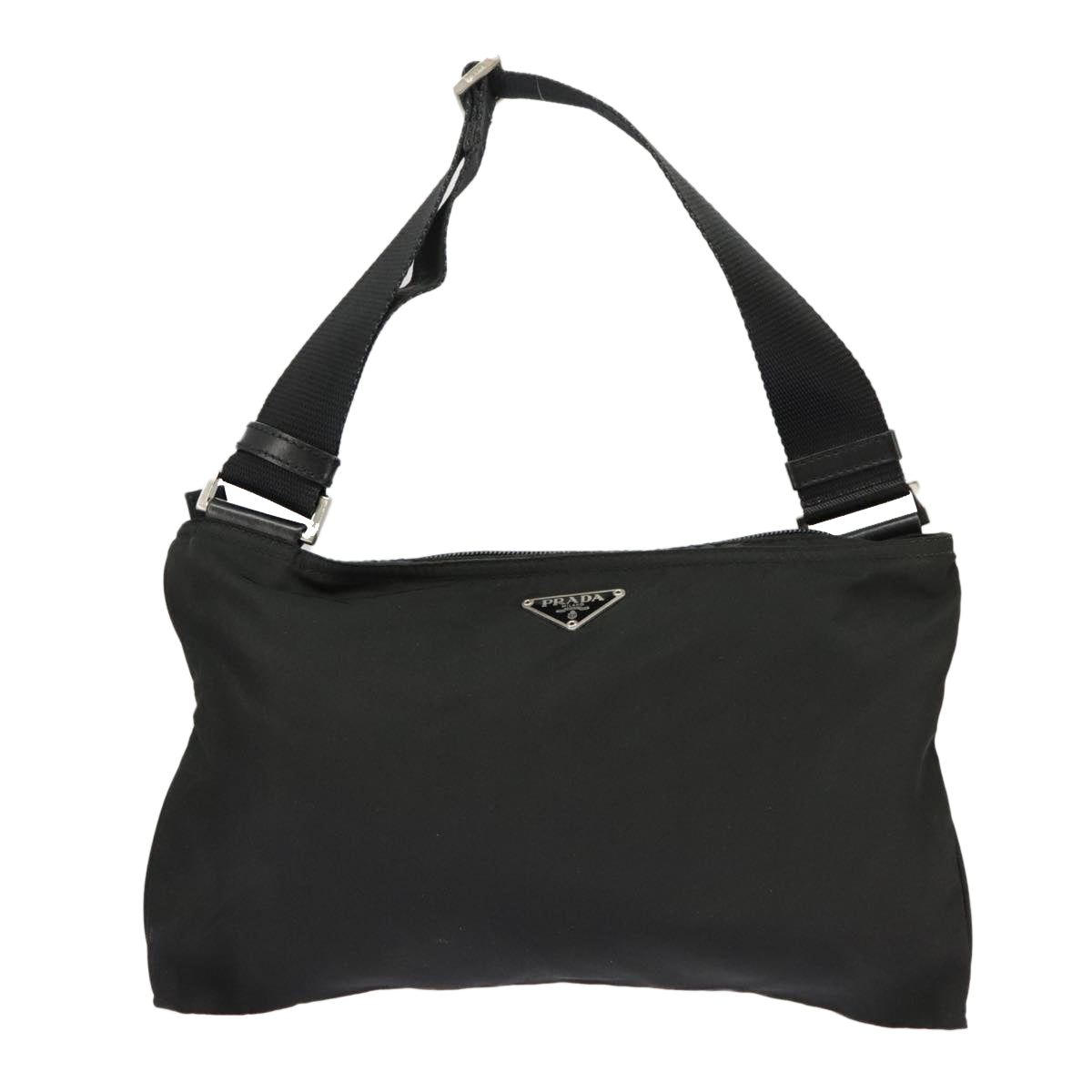 PRADA Shoulder Bag Nylon Black Silver Auth ep6545