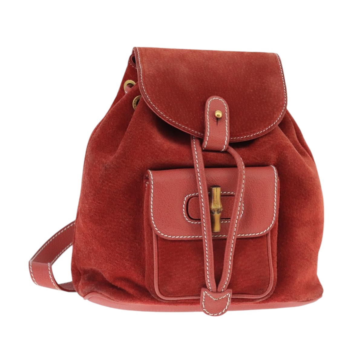 GUCCI Bamboo Backpack Suede Red Gold 003 2058 0030 Auth ep6551