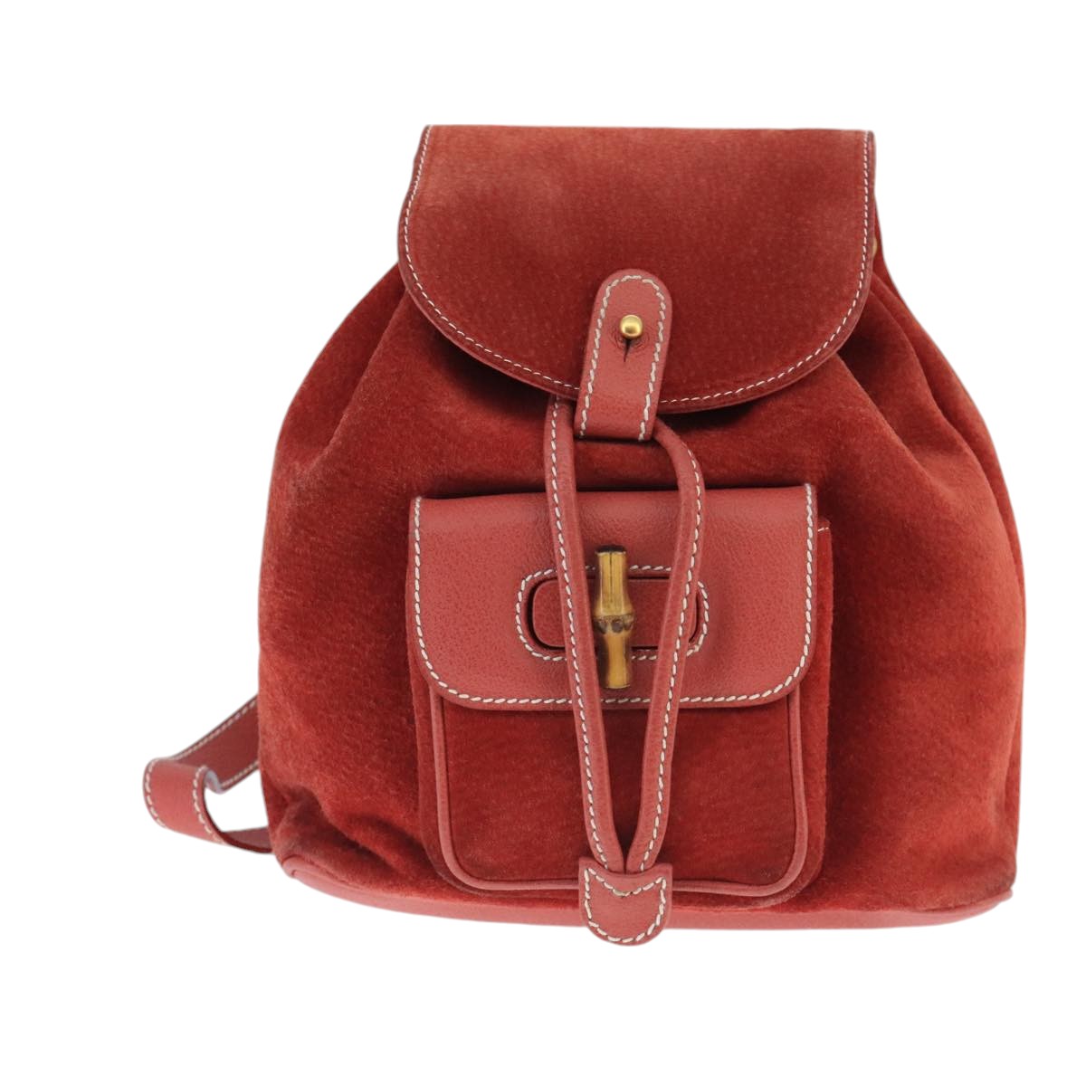 GUCCI Bamboo Backpack Suede Red Gold 003 2058 0030 Auth ep6551