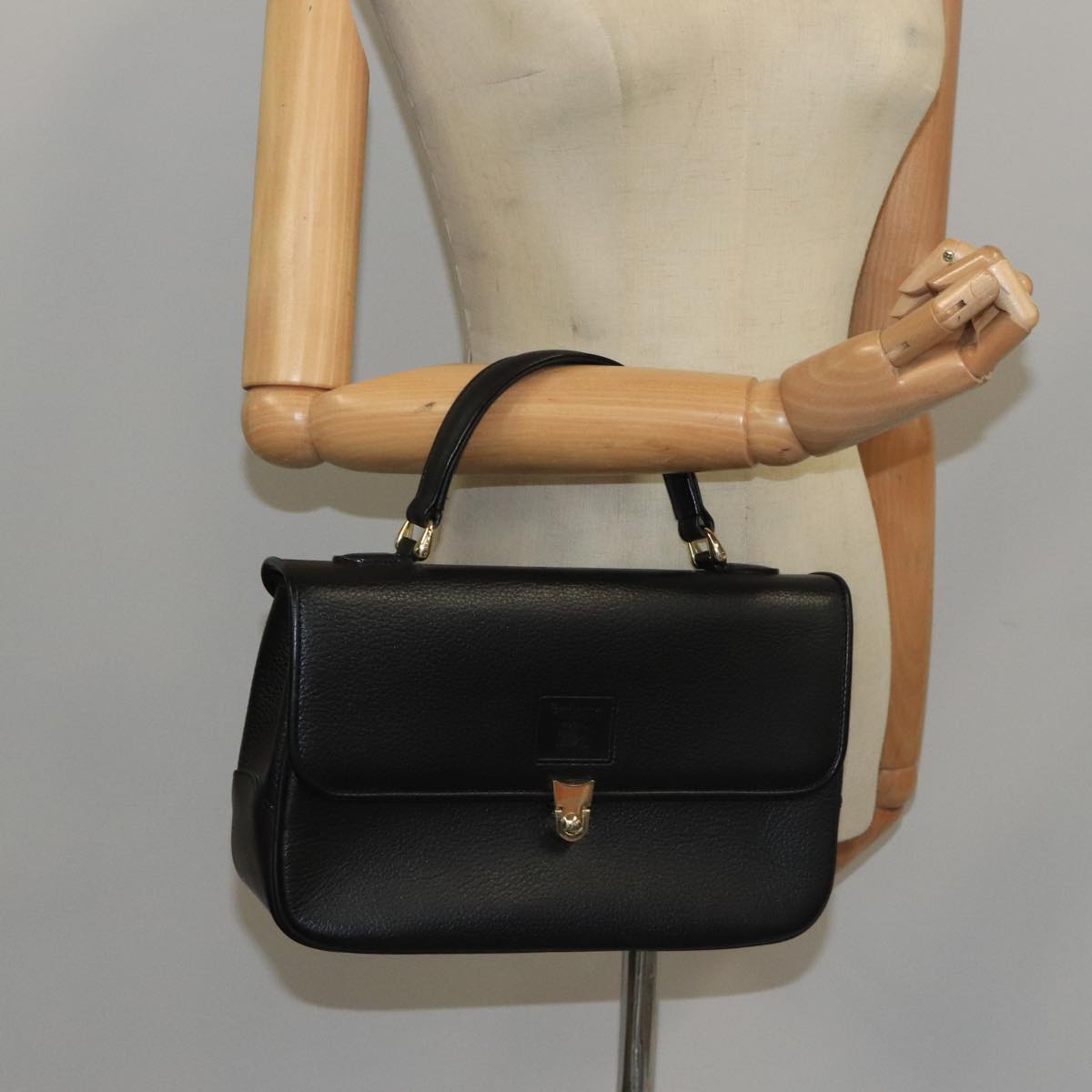 Burberrys Hand Bag Leather Black Auth ep6553