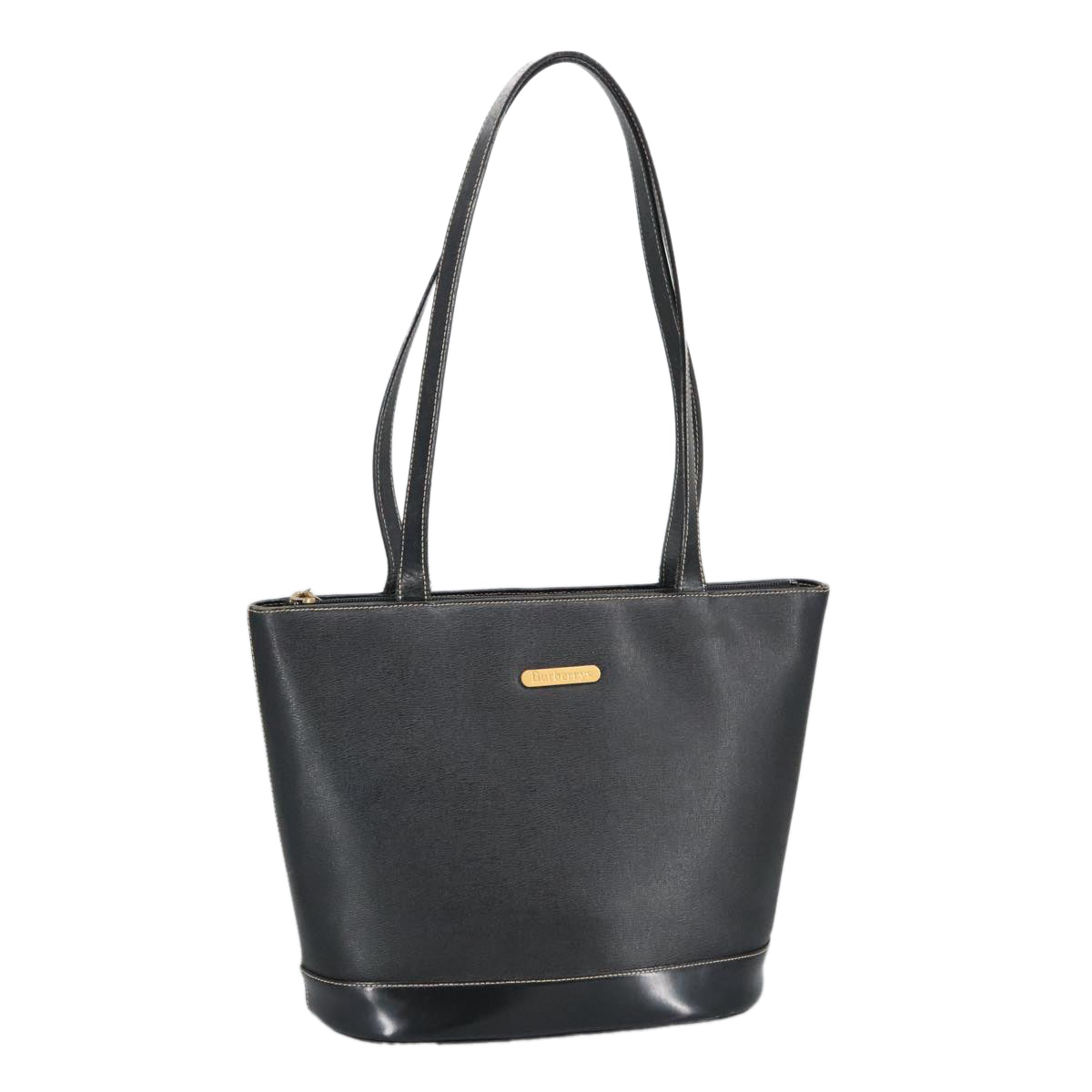 Burberrys Tote Bag Leather Black Auth ep6558