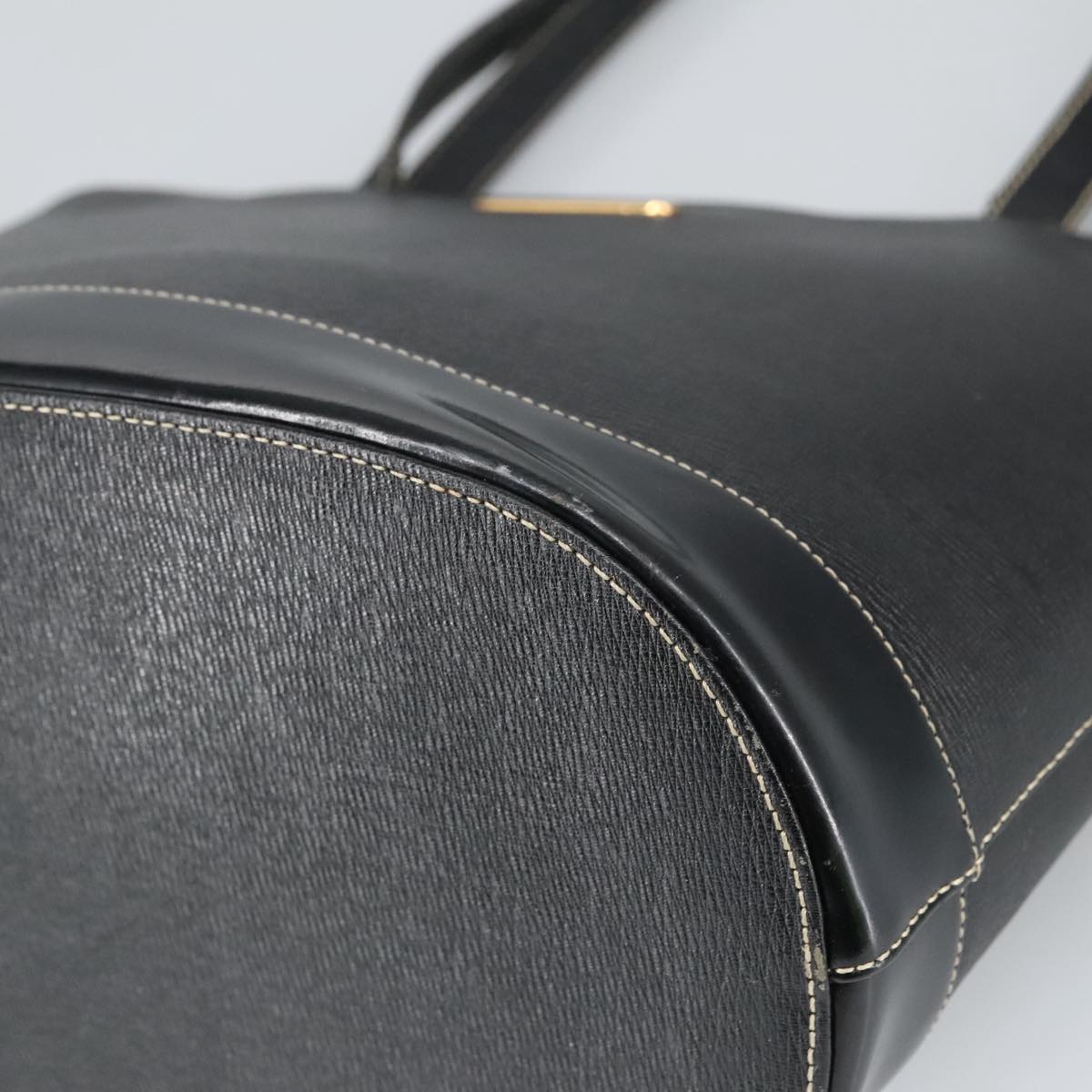 Burberrys Tote Bag Leather Black Auth ep6558