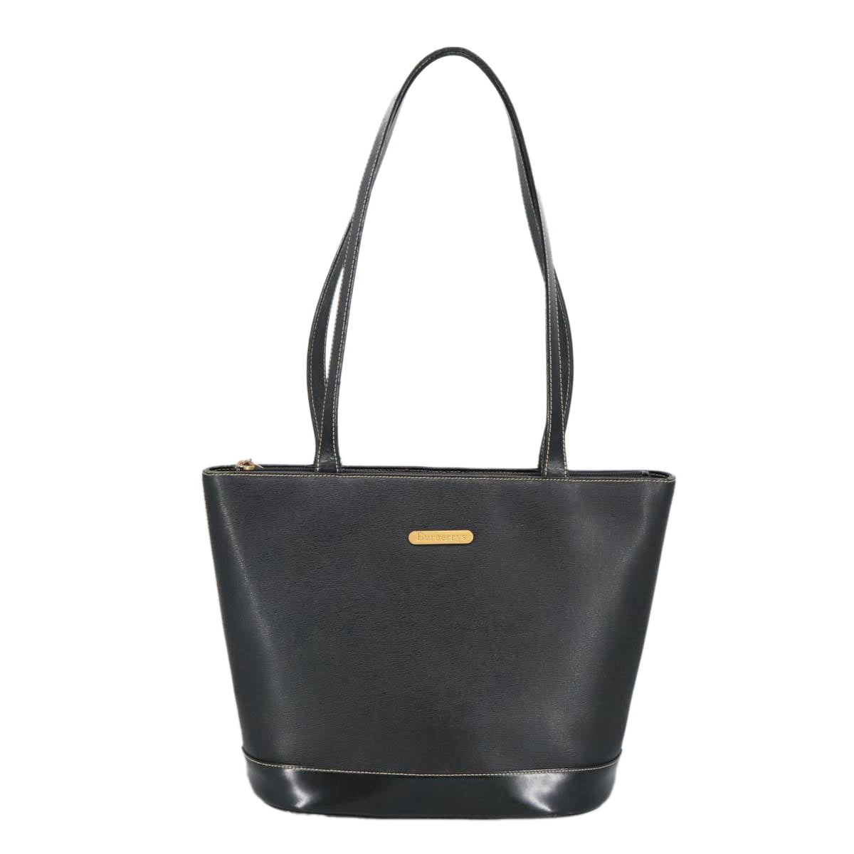 Burberrys Tote Bag Leather Black Auth ep6558