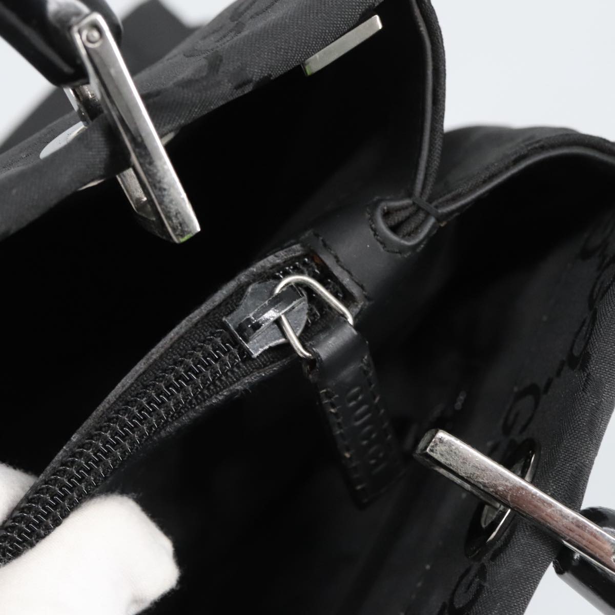 GUCCI Bamboo GG Canvas Hand Bag Nylon Black Silver 002 1016 2123 Auth ep6579
