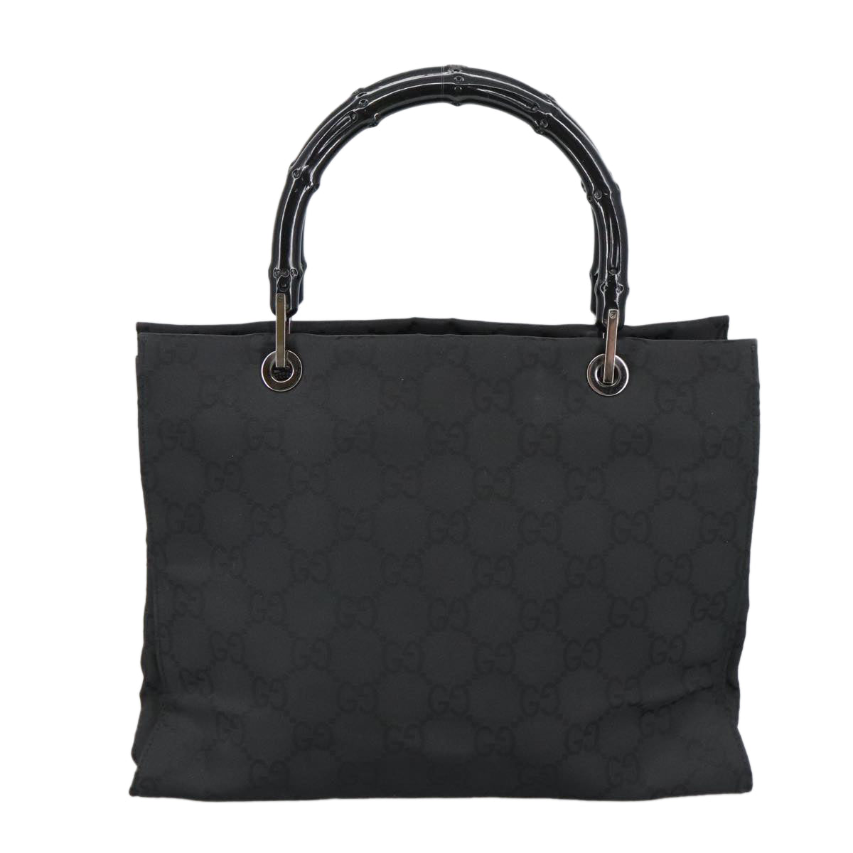 GUCCI Bamboo GG Canvas Hand Bag Nylon Black Silver 002 1016 2123 Auth ep6579